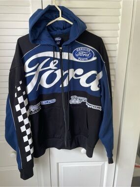 Ford Blue, Black & White Racing Hoodie